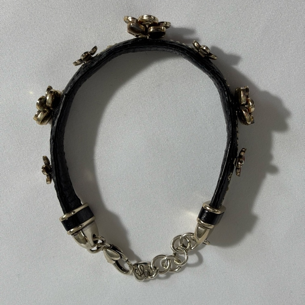 Vintage Brighton black leather and enamel flowers bracelet- lovely - Picture 2 of 7